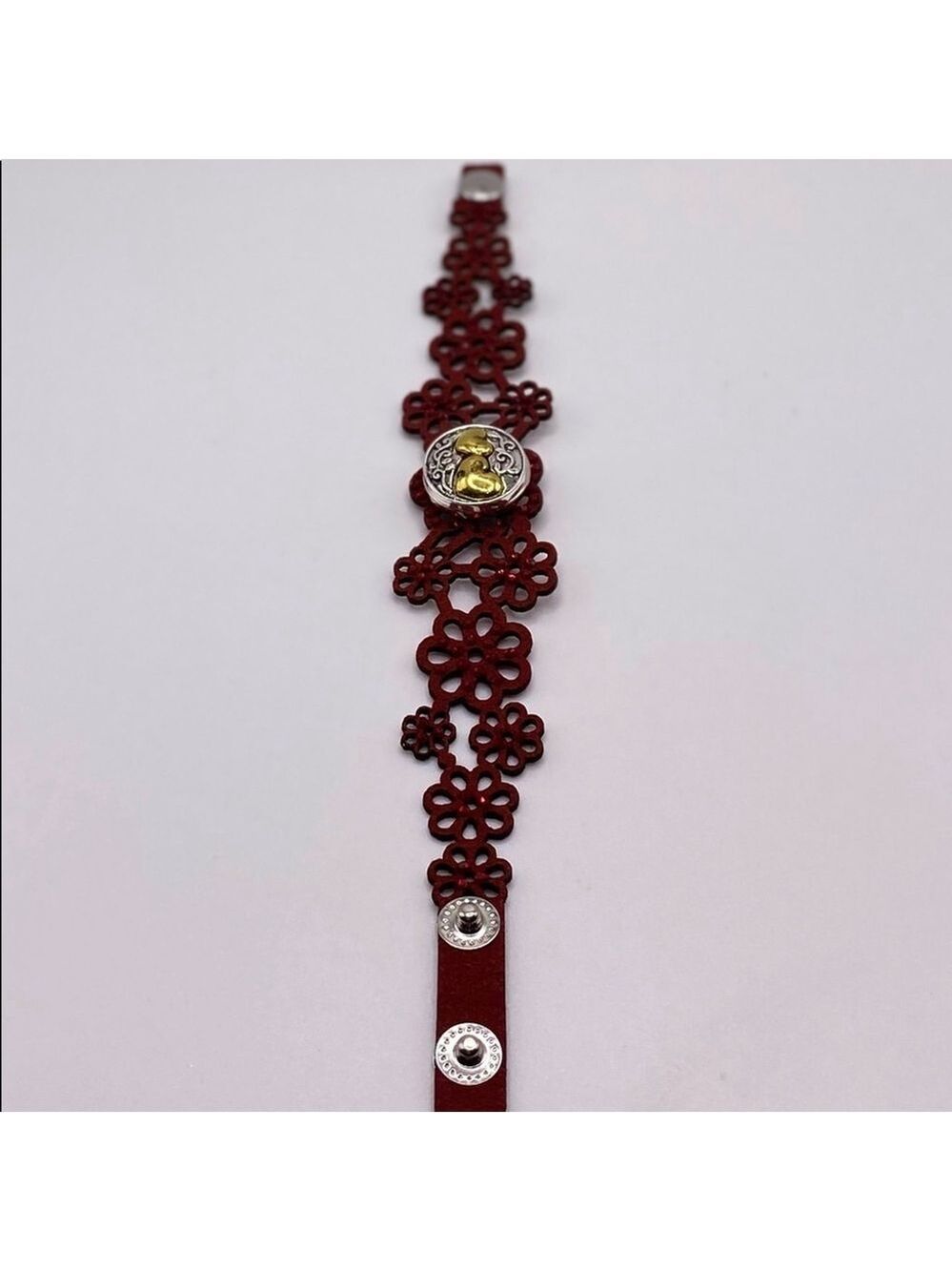 Red & Glitter Faux Leather Snap Jewelry Bracelet w/ Gold Hearts Ginger Snap NWT